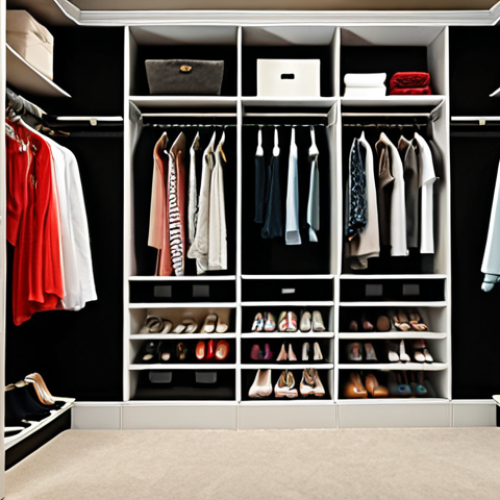 Home 14 **Prompt:** A well-organized walk-in closet, clothes neatly arranged by color and type, with a tablet displaying a virtual wardrobe app interface. Focus on showcasing the ease and efficiency of digital closet management.