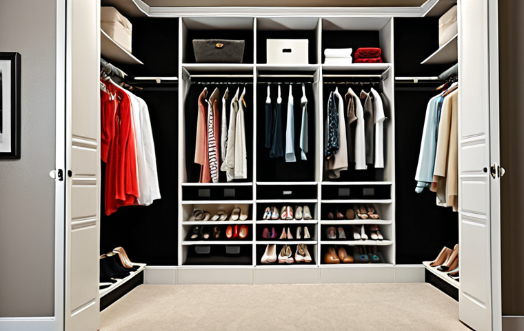 **Prompt:** A well-organized walk-in closet, clothes neatly arranged by color and type, with a tablet displaying a virtual wardrobe app interface. Focus on showcasing the ease and efficiency of digital closet management.