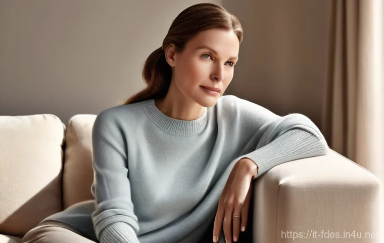 패션 코디네이터의 명품 분석 노트 - **Prompt 1: The Embrace of Fine Cashmere**
A sophisticated woman, in her late 30s to early 40s, ...