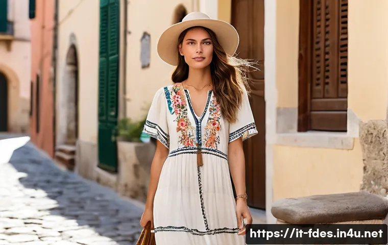 패션 코디네이터의 국제 트렌드 해석 - Boho-Chic Italian Summer Dream**

A serene, elegant woman in her late 20s strolls gracefully through...