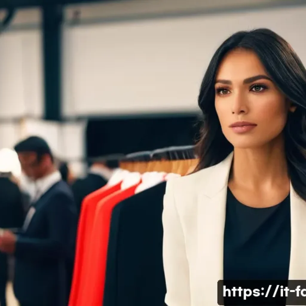 패션 코디네이터의 연차별 평균 연봉 - **"The Orchestrator Behind the Scenes"**: A dynamic and elegant scene showcasing a female fashion co...