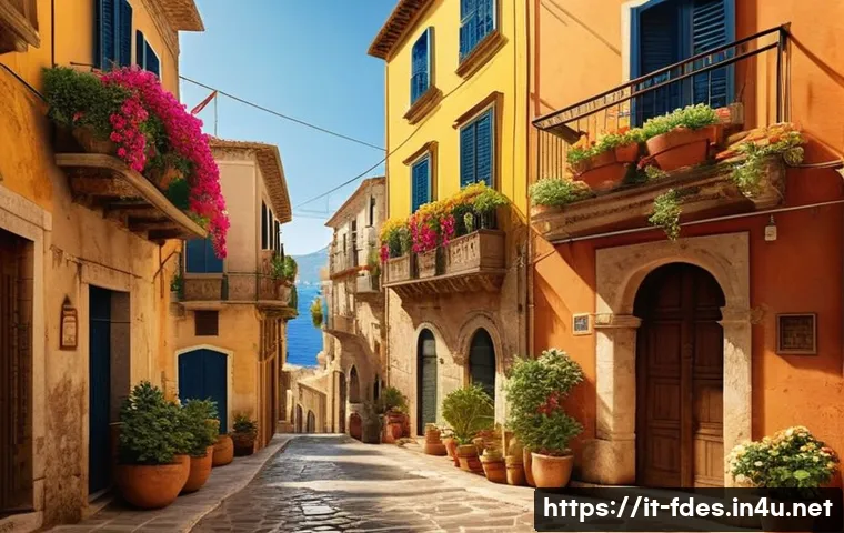 패션 코디네이터의 지역 트렌드 분석 - A vibrant street scene in Sicily during spring and summer, showcasing local people wearing tradition...