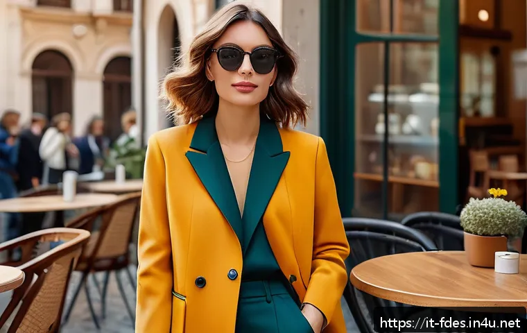 패션 코디네이터의 소셜미디어 활용 전략 - A stylish Italian fashion coordinator in a chic Milanese urban setting, wearing a unique blend of vi...