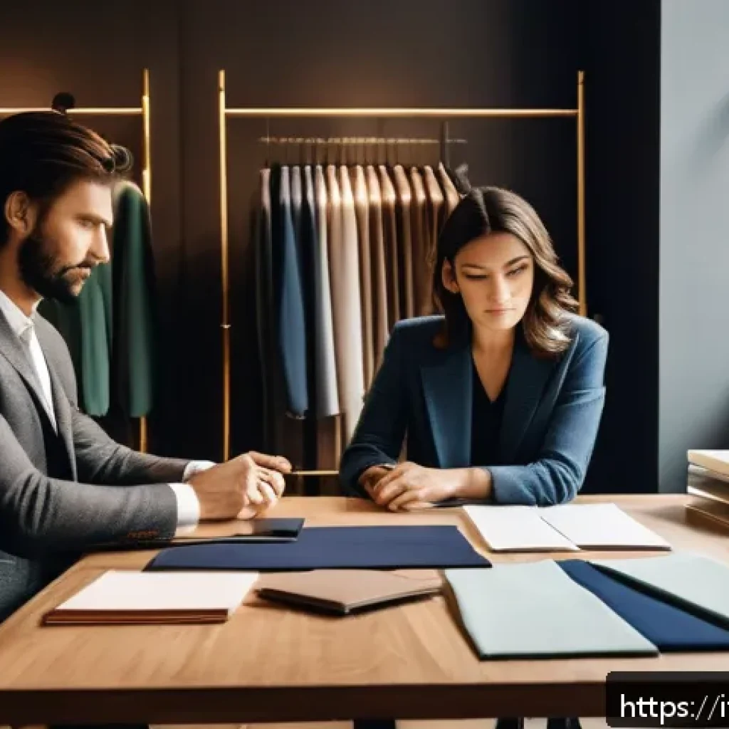 패션 코디네이터와 고객 유형별 피드백 사례 - A modern fashion coordinator working attentively with an Italian client in a stylish boutique settin...
