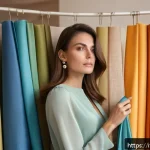 Home 22 패션 코디네이터의 고객 취향 맞춤형 코디 - A stylish Italian woman in her early 30s standing in a bright, elegant boutique filled with colorful...