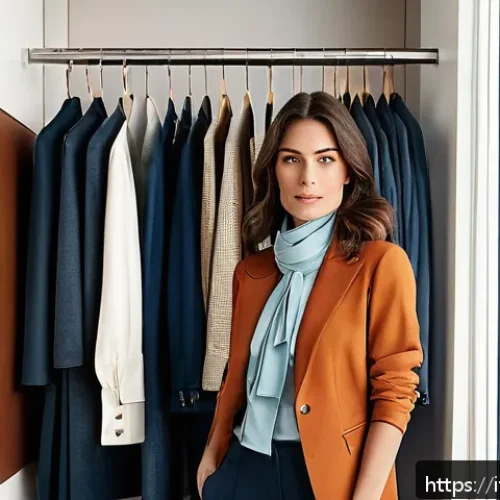 Home 31 패션 코디네이터의 전문적인 상담 스킬 - A stylish Italian woman in her early 30s standing confidently in a modern, well-organized walk-in wa...